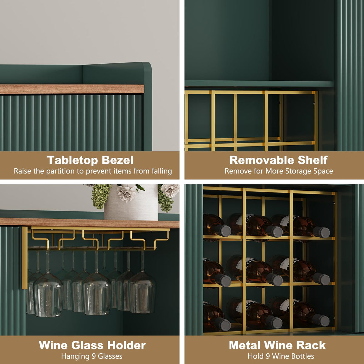Green Fluted Wine Cabinet