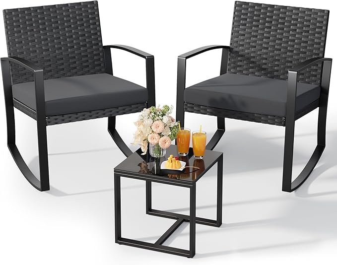 3-Piece Rattan Patio Bistro Set with Coffee Table