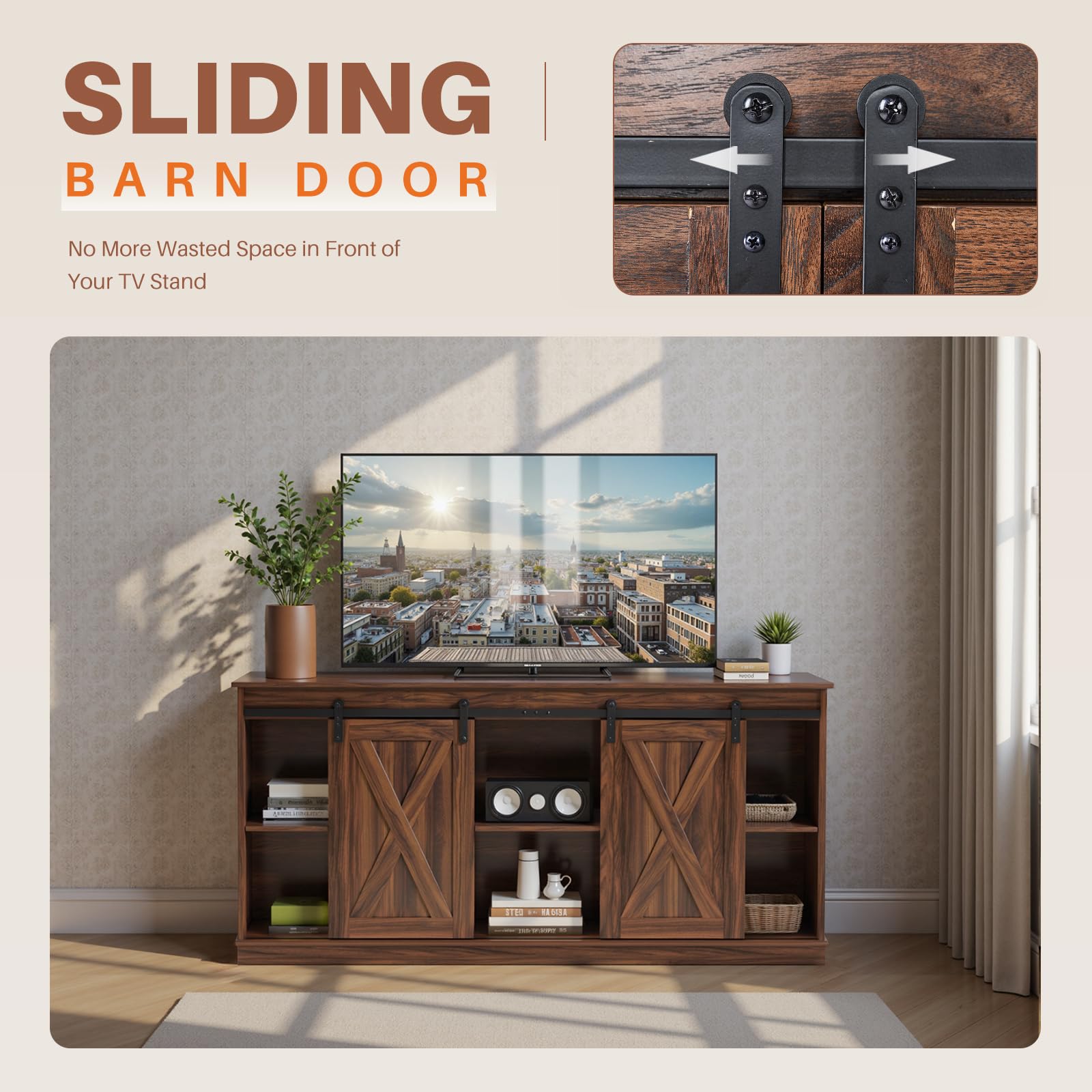 Farmhouse TV Stand with Sliding Barn Door