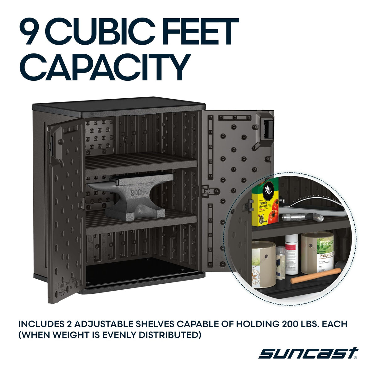 Suncast 30" Base Cabinet, Heavy-Duty Garage Storage Cabinet, Dark Gray