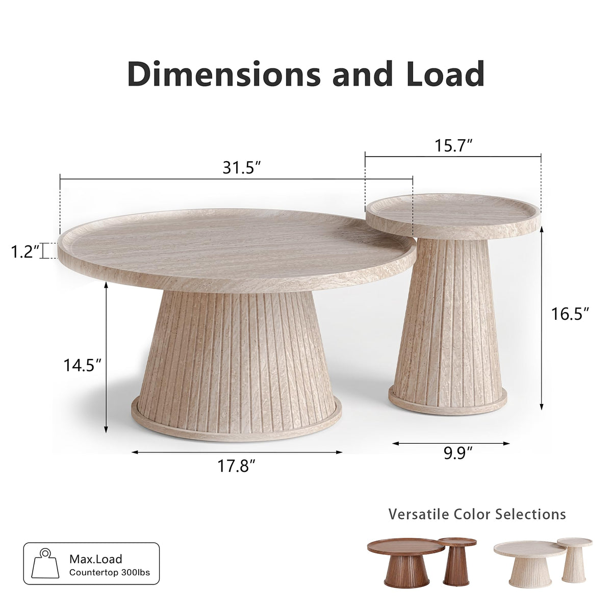 win2win Nesting Coffee Table Set of 2 with Faux Stone Veneer, Stone