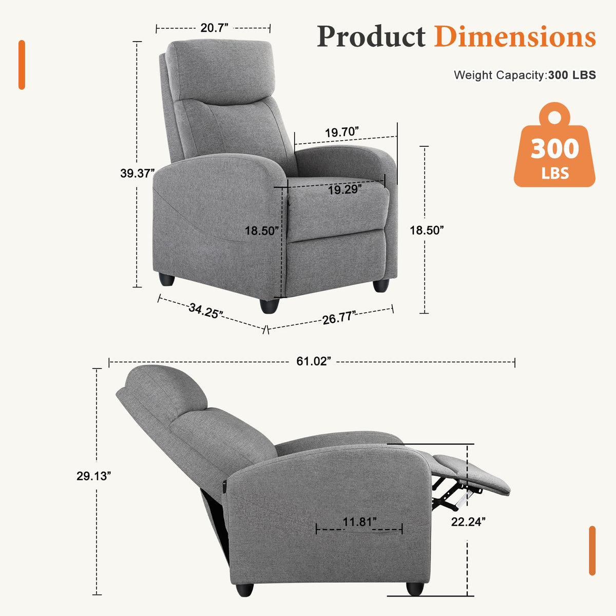 Grey Fabric Recliner Chair