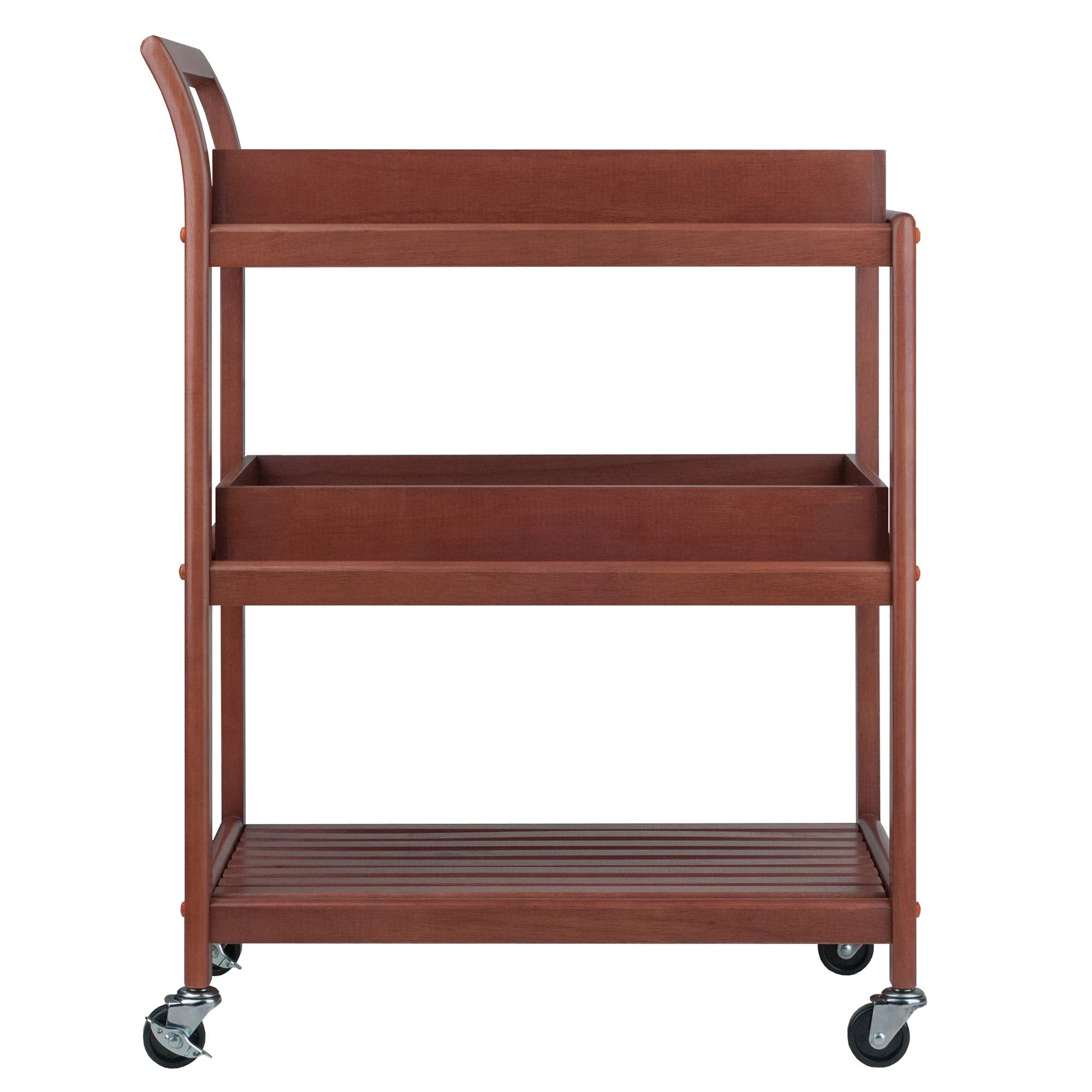 Winsome Albert 3-Tier Serving Cart, 33" in Walnut, Rolling Utility Bar Cart with Wheels for Snacks, Drinks, Kitchen Essentials, Storage & Organization for the Home or Apartment
