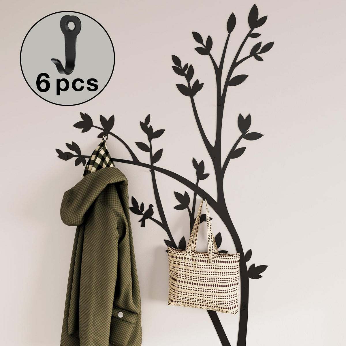 Tree Wall Coat Rack with 6 Hooks