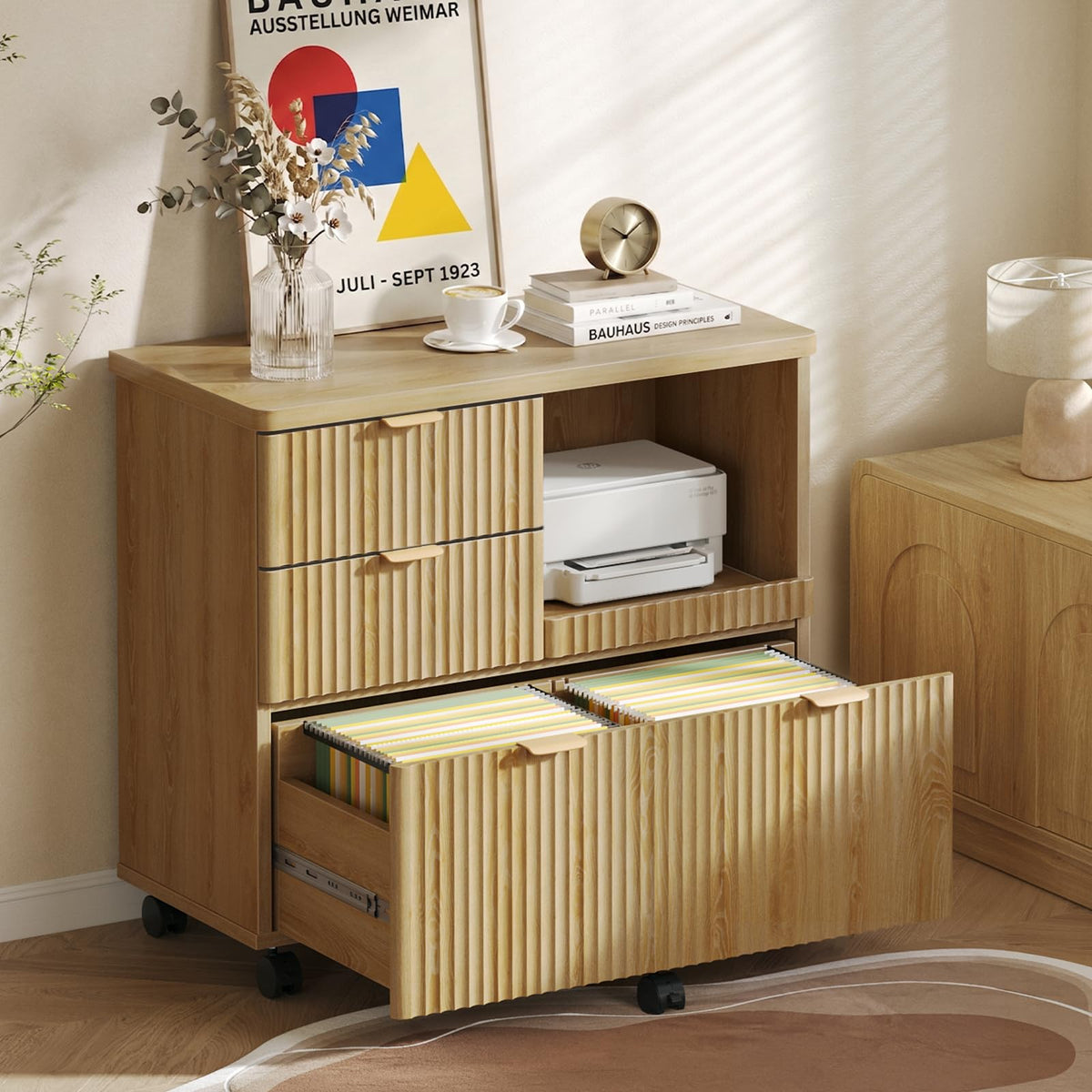 Fluted 3-Drawer Filing Cabinet