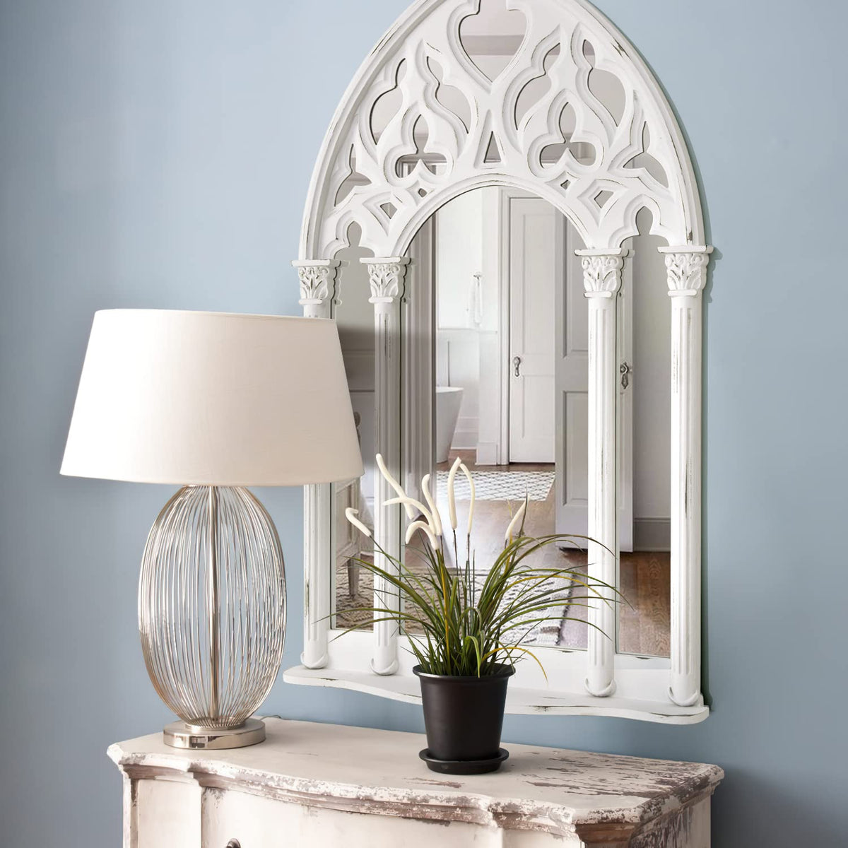 Arched Wood Window Mirror