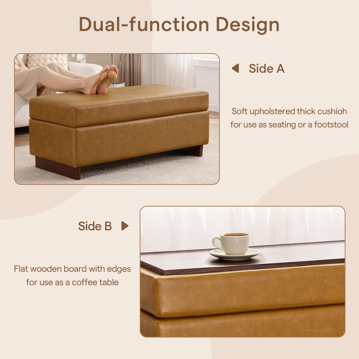 Immulize Storage Ottoman, End of Bed Bench, 46 Inches Ottoman Coffee Table