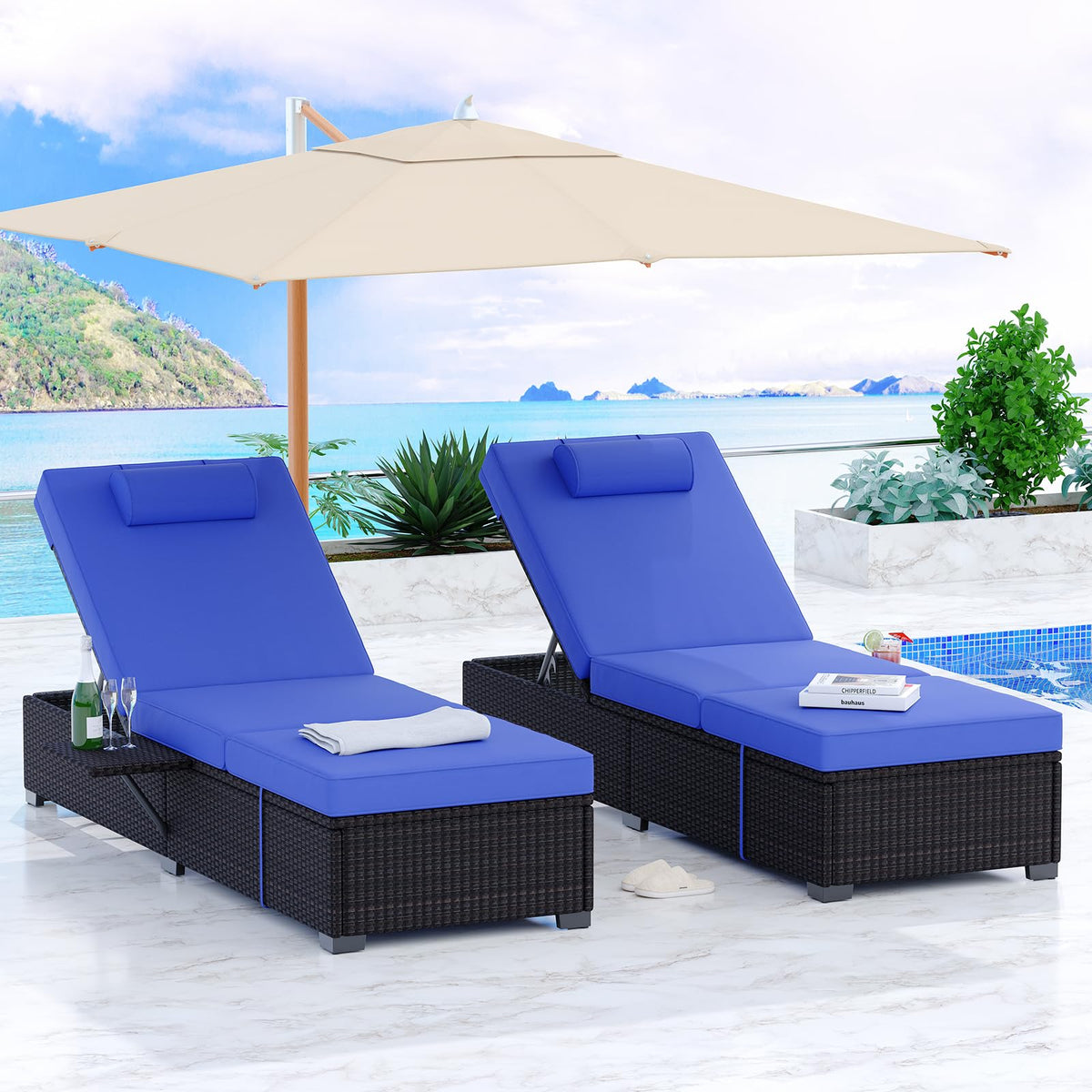 Wicker Patio Chaise Lounge Set of 2