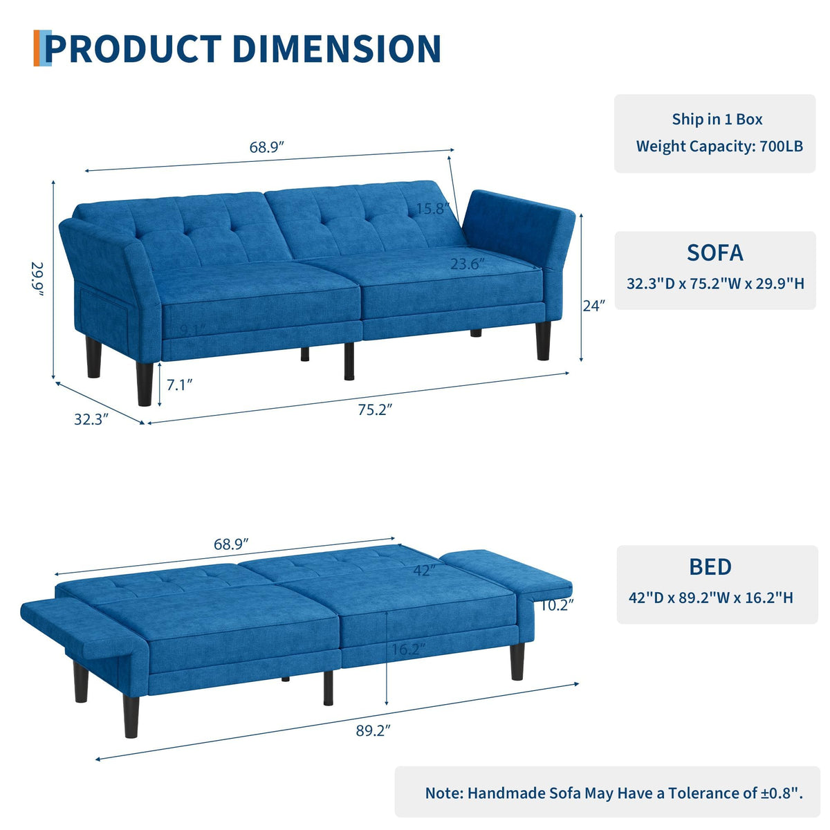Garvee 89" Futon Sofa Bed, Modern Chenille Sleeper Couch