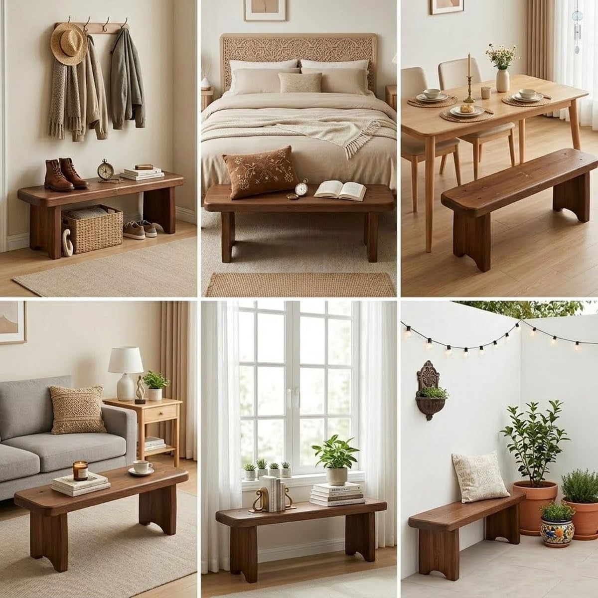 Wnanch Entryway Bench, 24" to 59" Solid Wood Bench, Wooden Shoe Bench for Entryway, Farmhouse End of Bed Bench for Bedroom, Dining Room, Kitchen, Window Seat, Outdoor Garden Bench Seat
