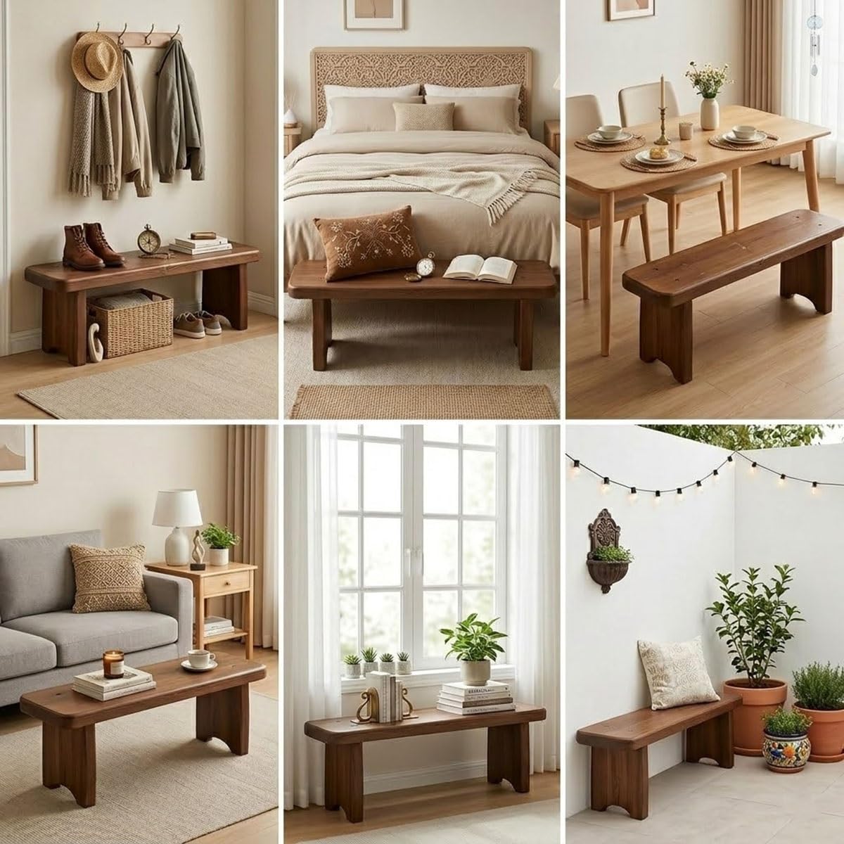 Wnanch Entryway Bench, 24" to 59" Solid Wood Bench, Wooden Shoe Bench for Entryway, Farmhouse End of Bed Bench for Bedroom, Dining Room, Kitchen, Window Seat, Outdoor Garden Bench Seat