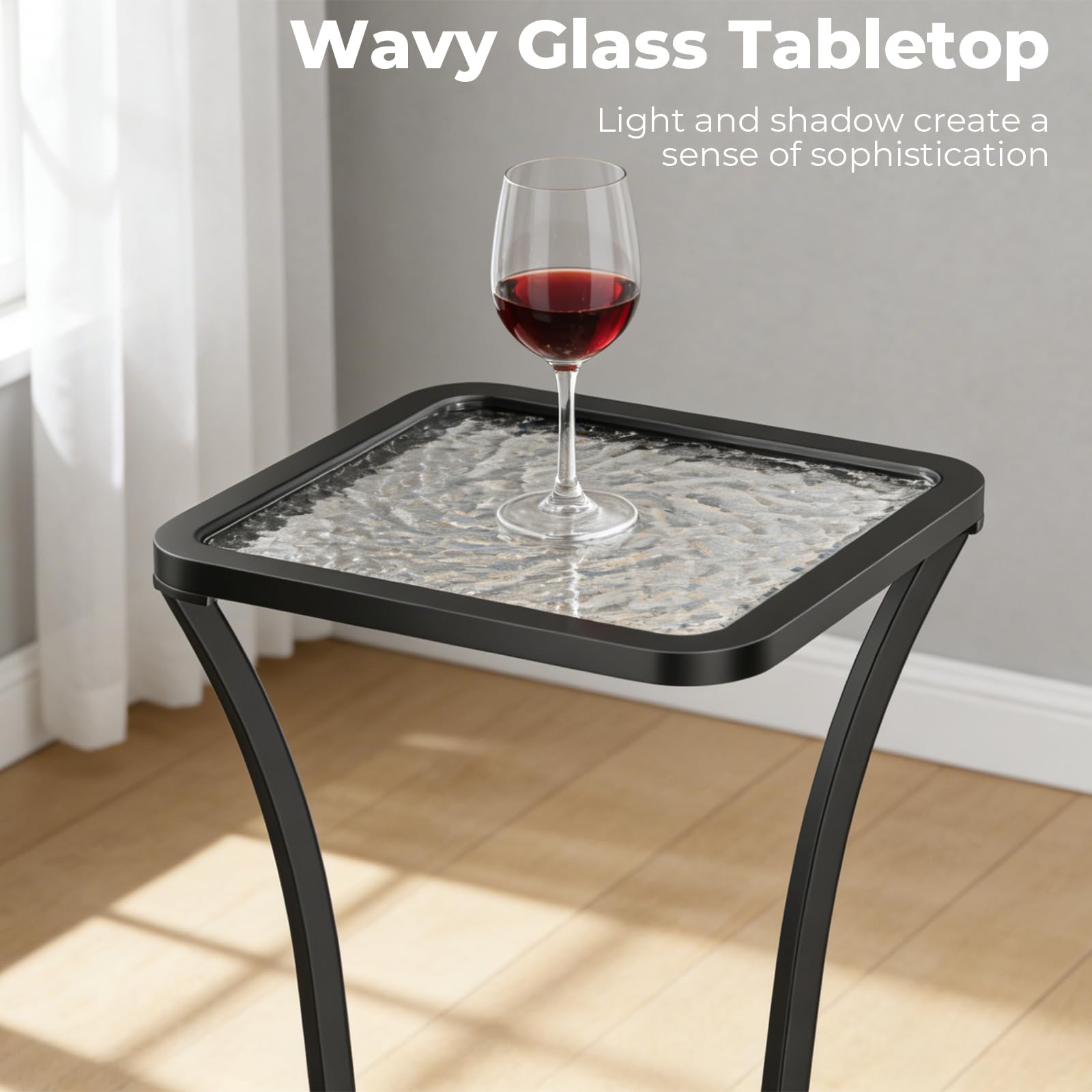 Square Glass Top Side Table with Iron Pedestal Base