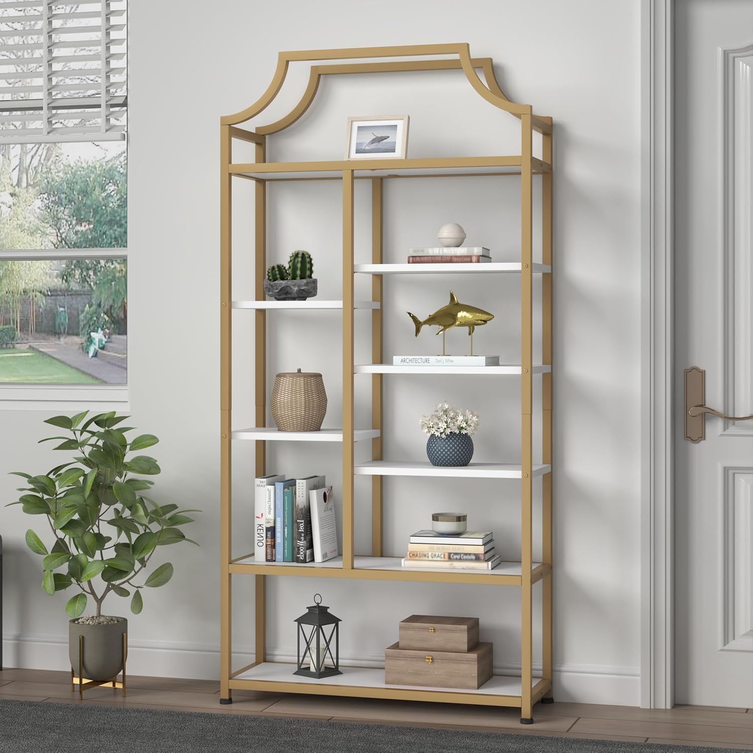 8-Tier Etagere Bookshelf with Metal Frame