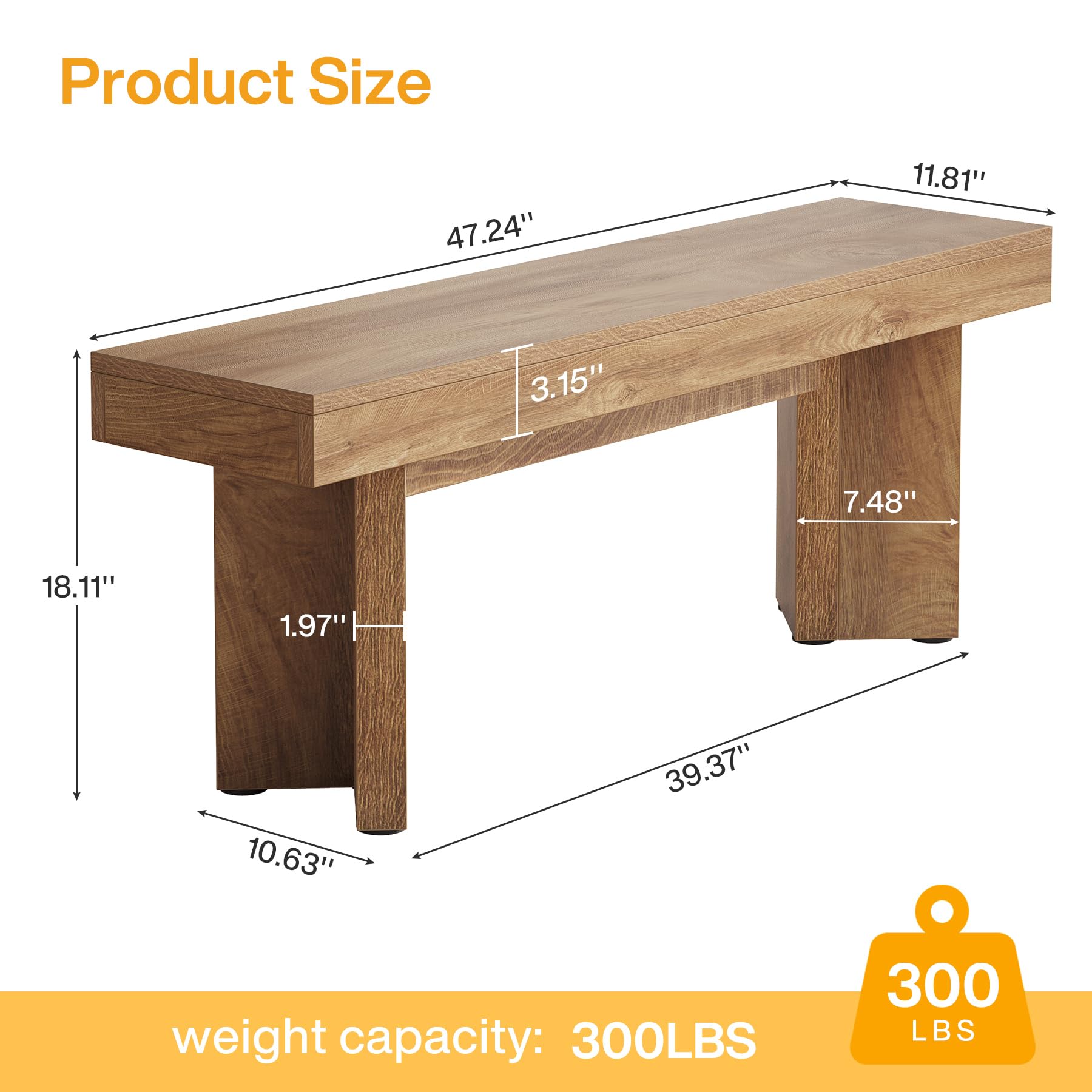 Farmhouse Wooden Entryway Bench with V-Shaped Pedestal | 47-Inch