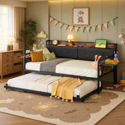 LIKIMIO Twin Daybed with Trundle, Day Bed with Charging Station