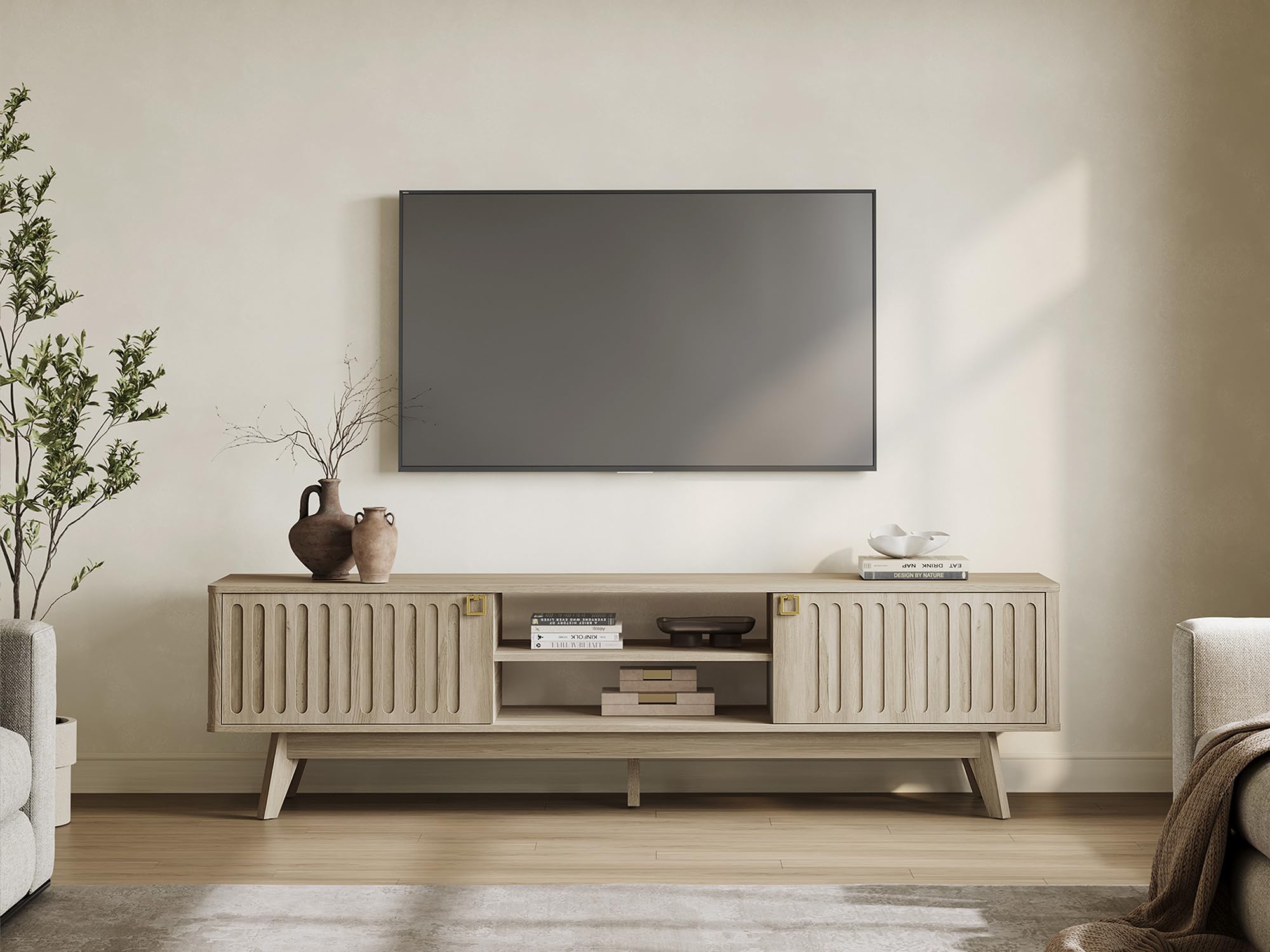 70" Fluted-Door TV Stand with Storage Cabinets