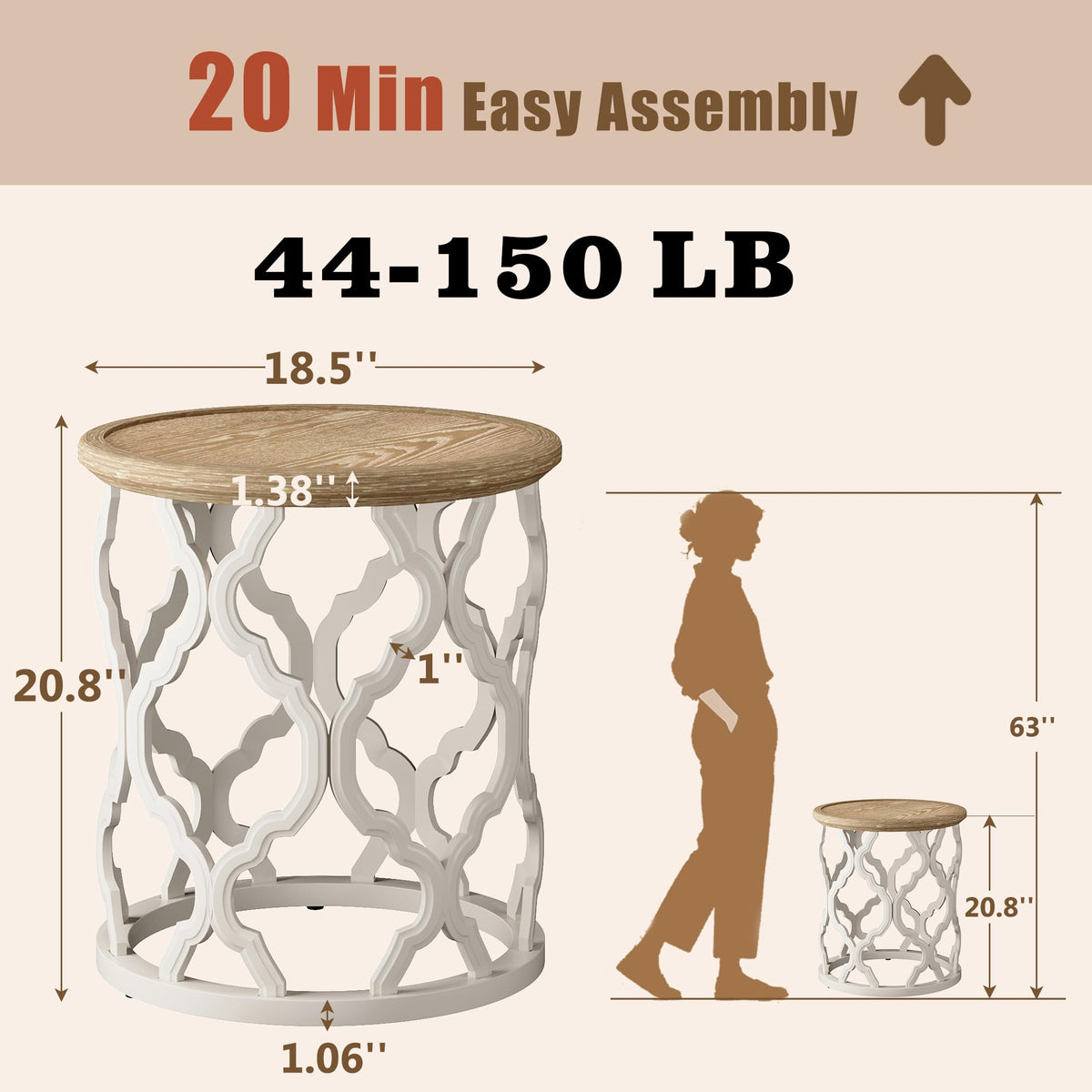 Round Farmhouse Tray Side Table