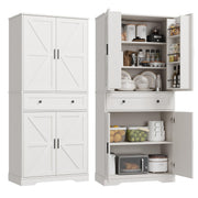 Garvee 71" Kitchen Pantry Cabinet, Barn Door Freestanding Cupboard with Drawer, Sliding Storage Rack, and 6 Hanging Shelves for Kitchen, Dining Room, Living Room Bedroom