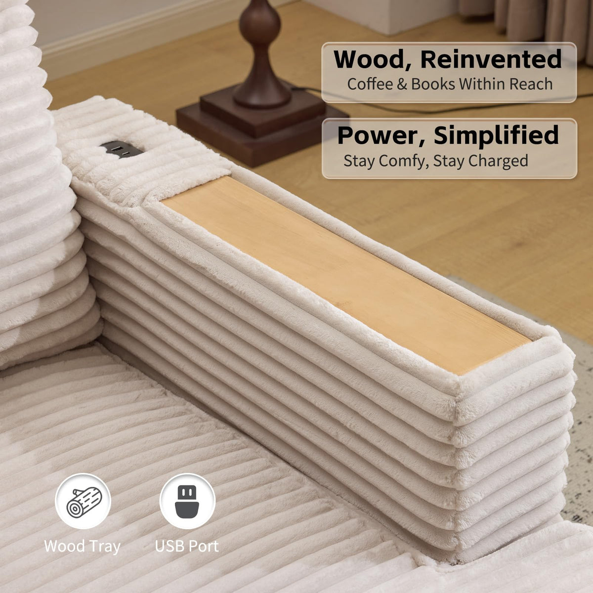 Corduroy Chaise Lounge with Reading Light