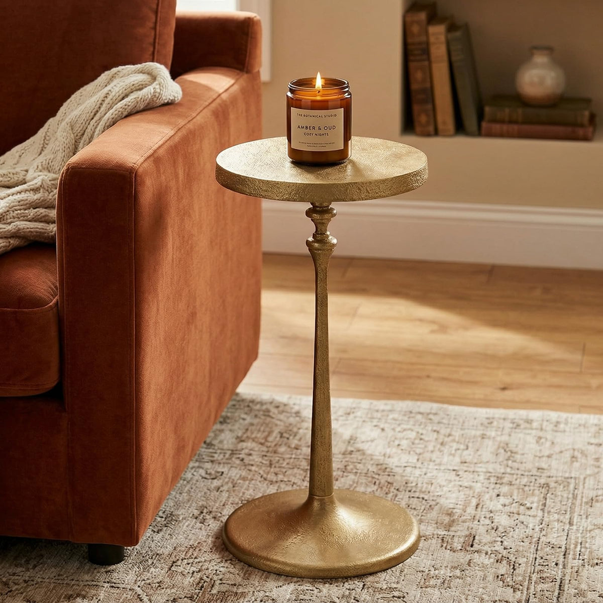 SUJUN Vintage Brass Cast Iron Side Table Round Accent Table for Living Room