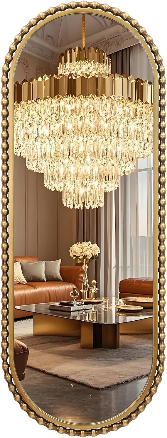 Antique Gold Beaded Round Mirror
