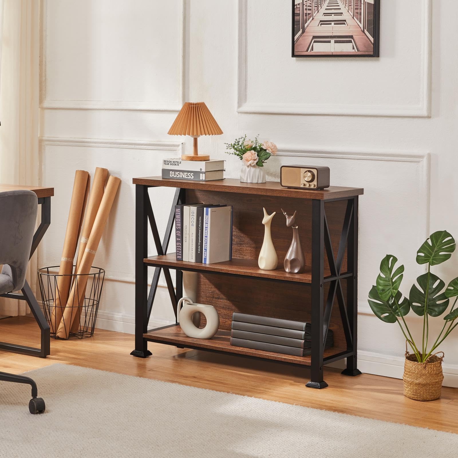 3-Tier Industrial Bookshelf with Metal Frame