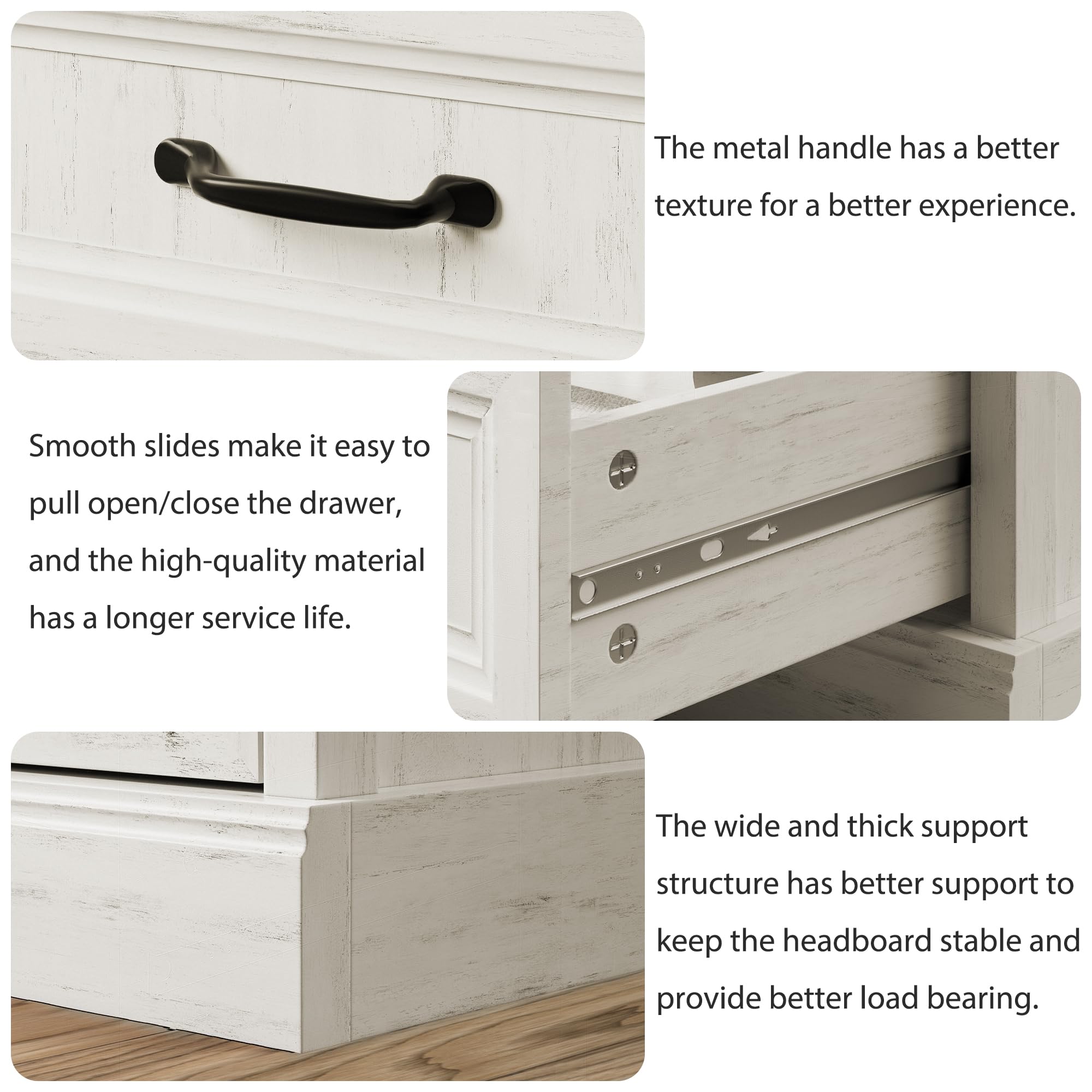Tradare 3 Pcs Farmhouse Dresser and Nightstand Sets for Bedroom, 6 Drawer Dresser & Nightstand Set of 2, Rustic Wooden Chest of Drawers Wide Storage Organizer for Bedroom, White