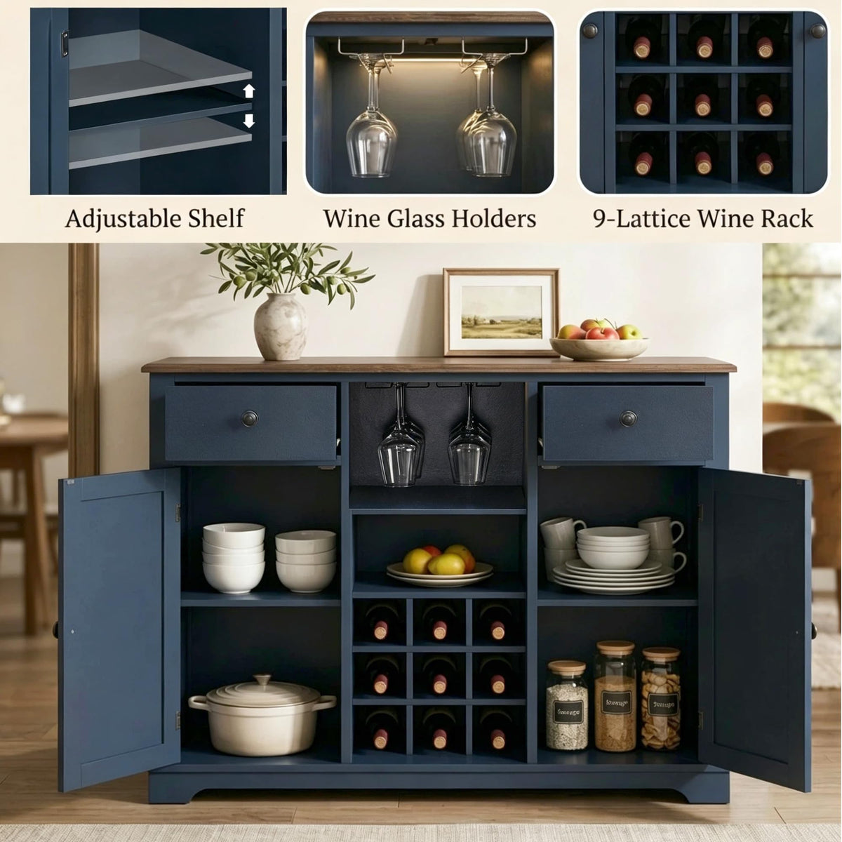 Navy Wine Bar Cabinet