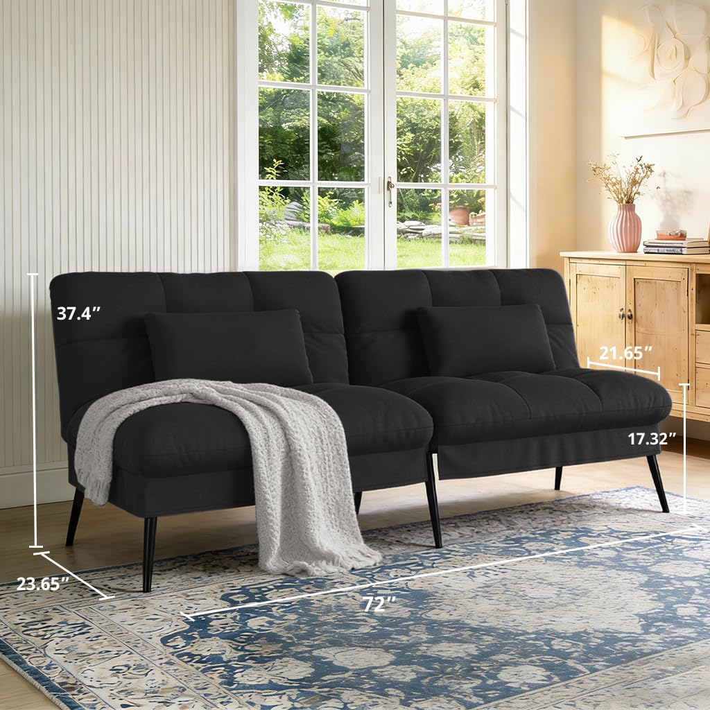 COMHOMA 72″ Futon Sofa Bed, Sleeper Sofa with Adjustable Backrest,Black