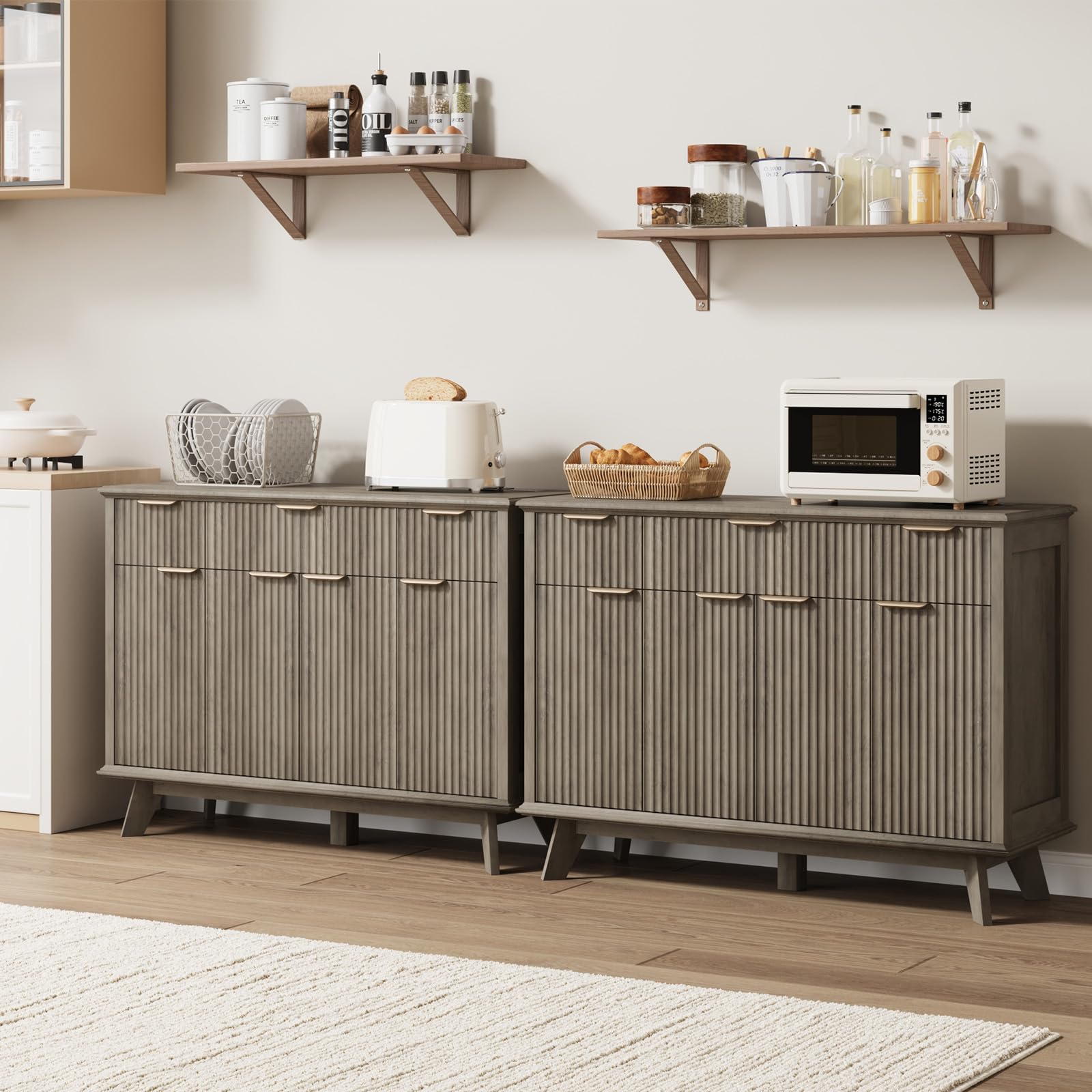 47.2" Fluted Buffet Cabinet with Drawers & Charging Station
