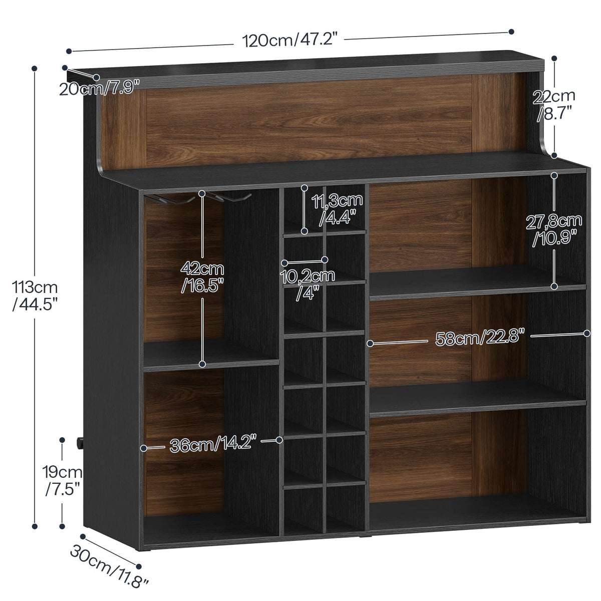 HOOBRO Large Bar Cabinet, 5-Tier Corner Bar Unit with Footrest & LED