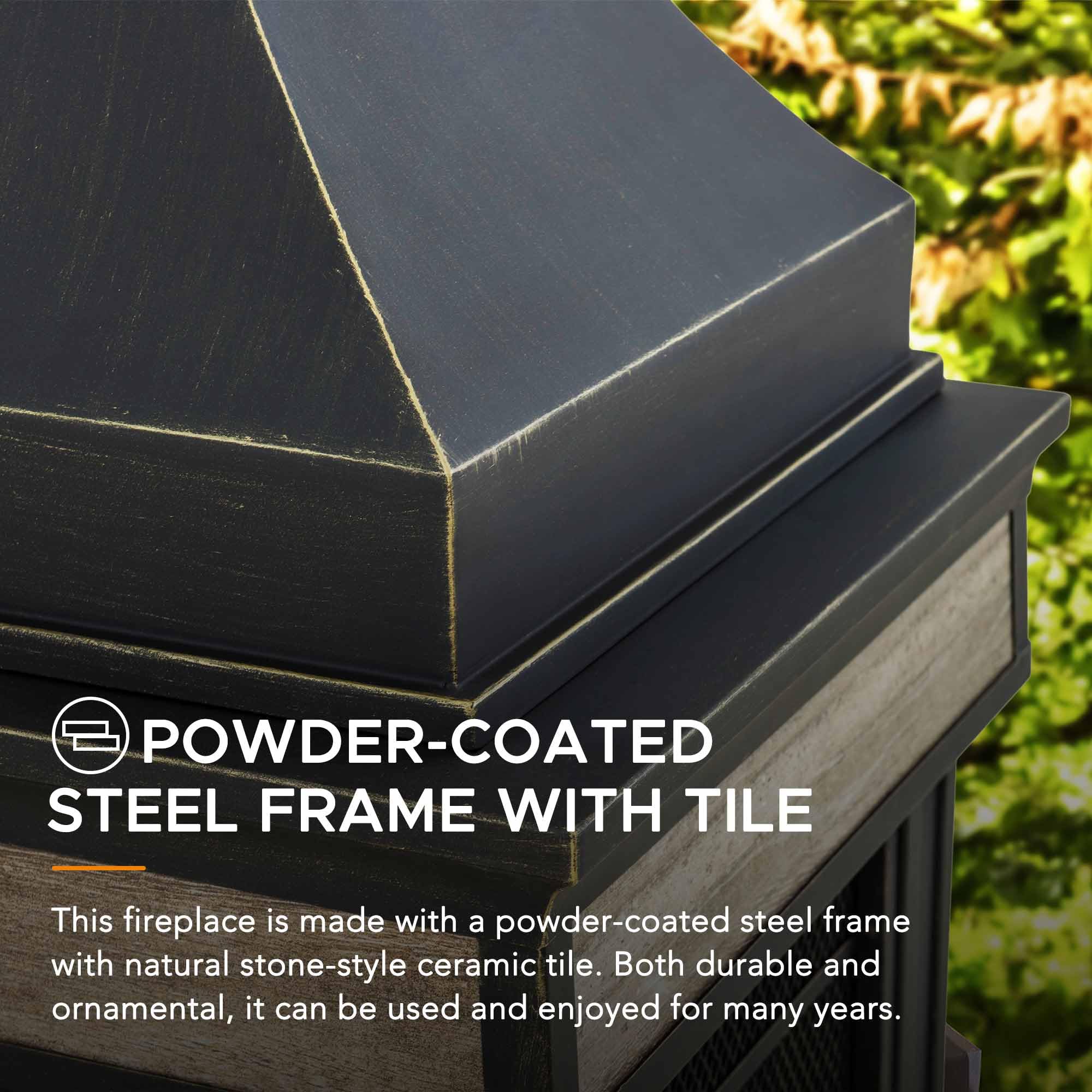 Outdoor Wood-Burning Fireplace with Chimney & Ceramic Tile