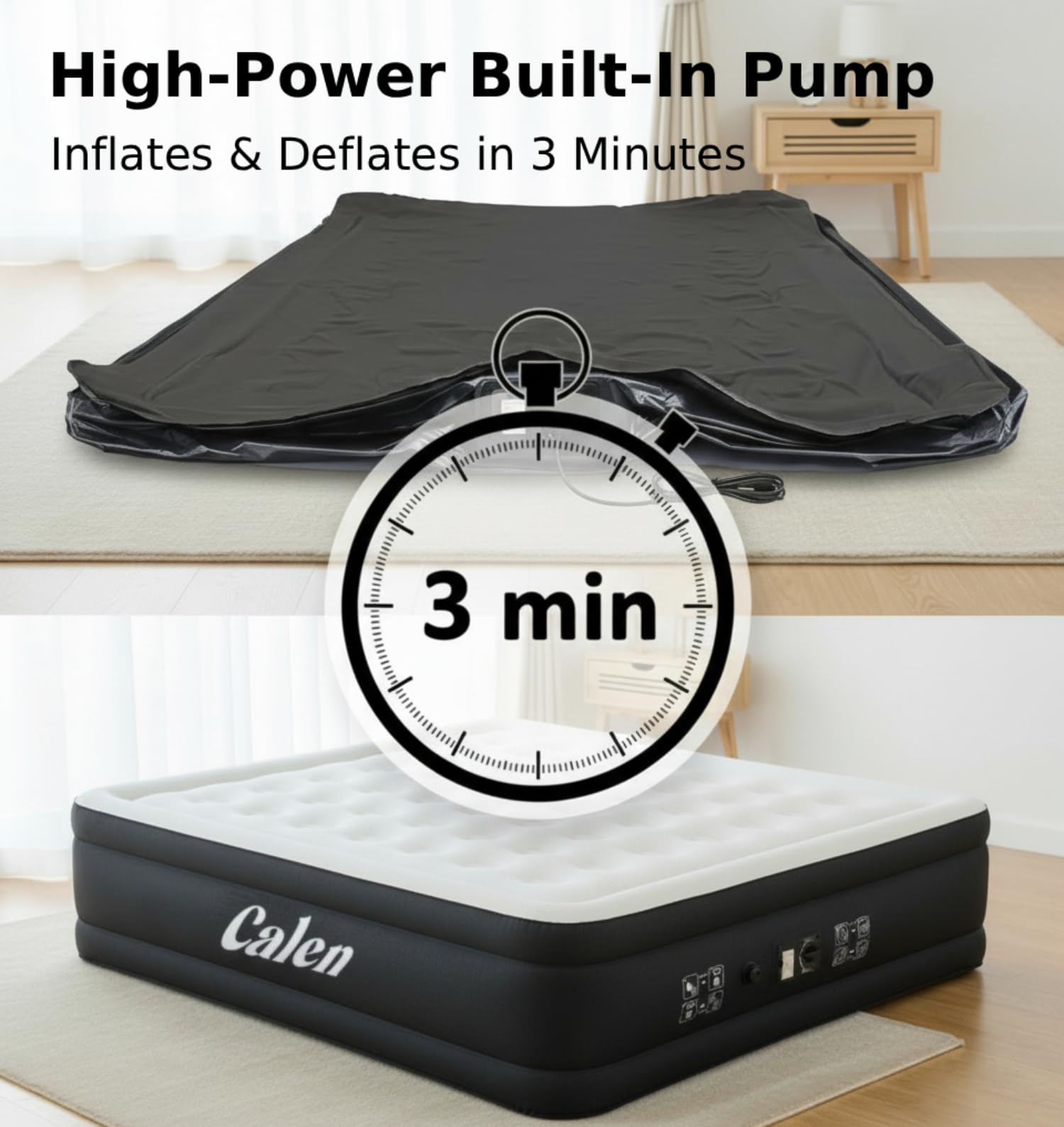 Queen Air Mattress with Built-In Pump – 18" Raised, 650 lbs Support