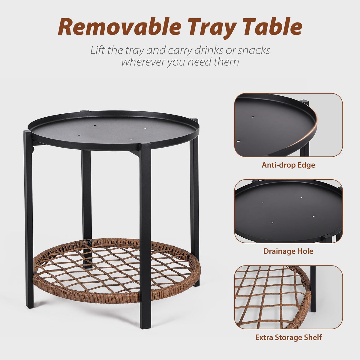 Mugovelo 3 Piece Patio Bistro Set with Cushion, 2 Rocking Chairs with Table