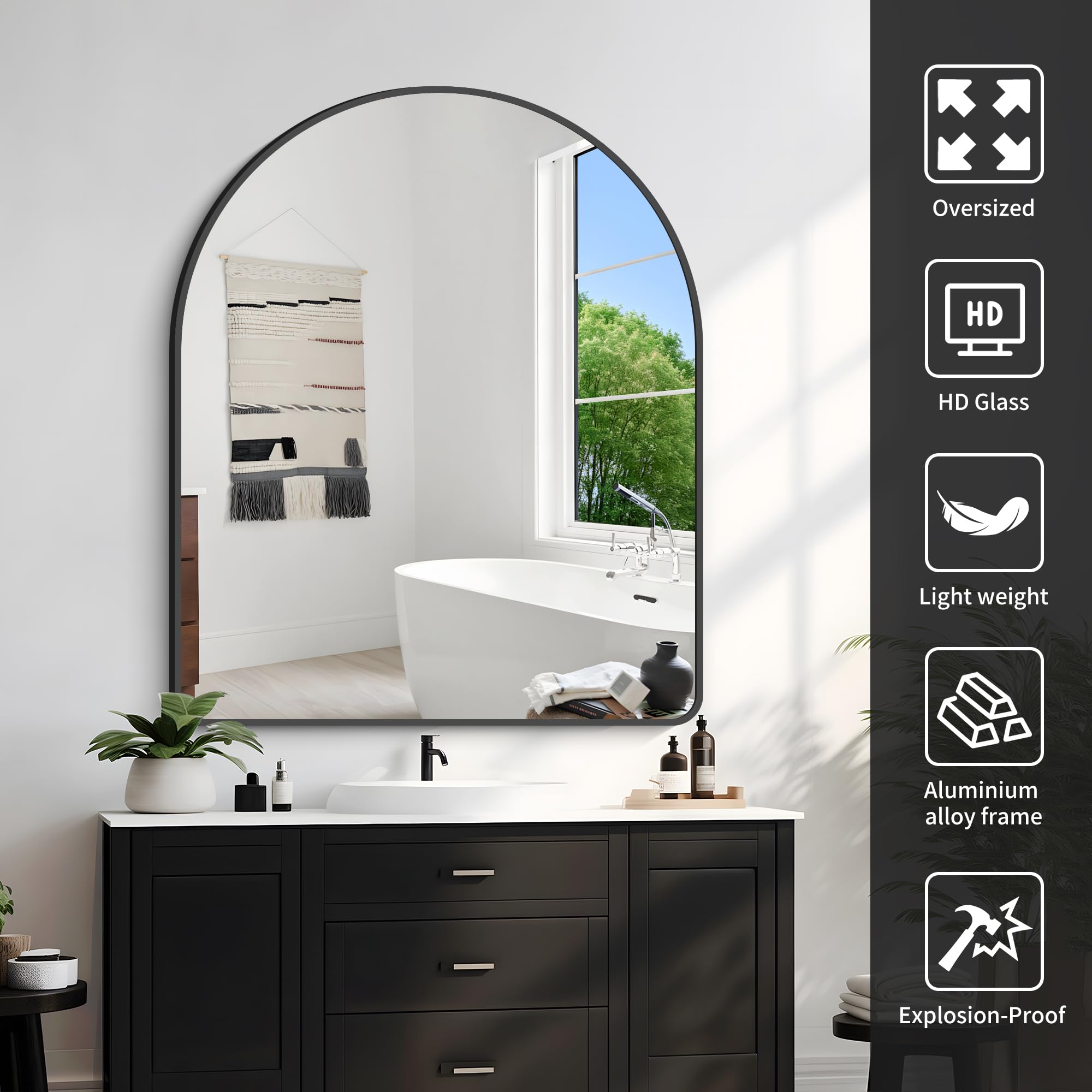Arched Wall Mirror 40x32 Inch