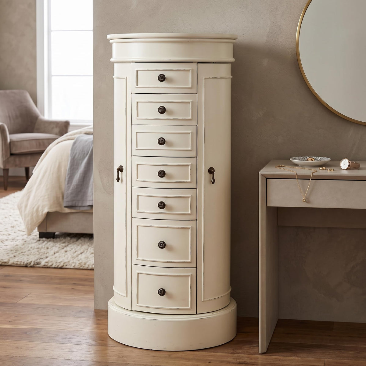 Oval 7-Drawer Jewelry Armoire