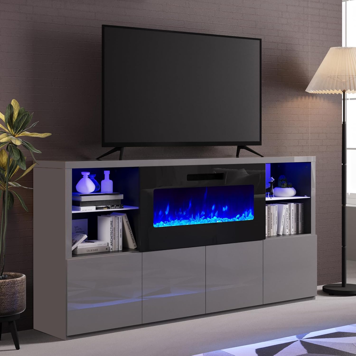 68" Fireplace TV Stand with LED Lights