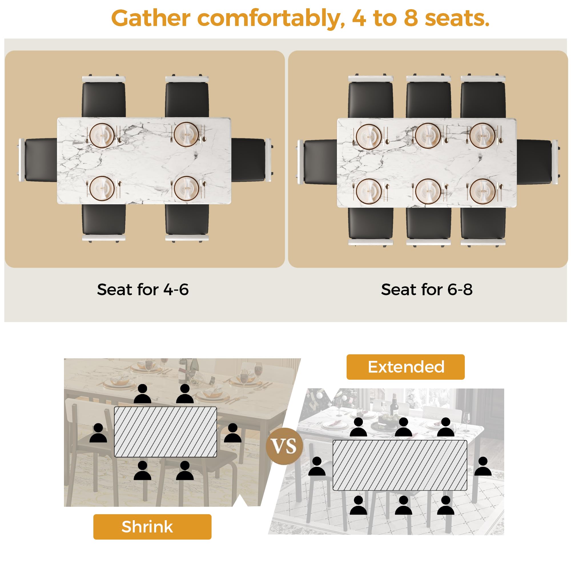 Extendable Dining Table Set with 4 Upholstered Chairs