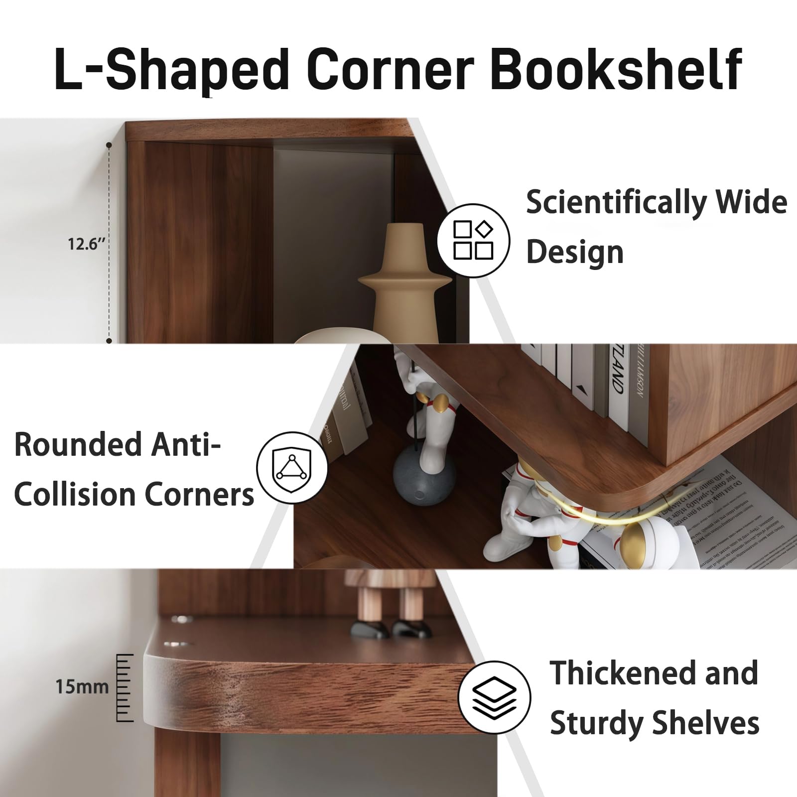 L-Shaped Corner Bookshelf, 6-Tier Open Storage