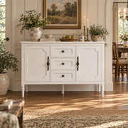 SILKYDRY Buffet Cabinet, 47" Vintage Sideboard w/Adjustable Shelves(White)