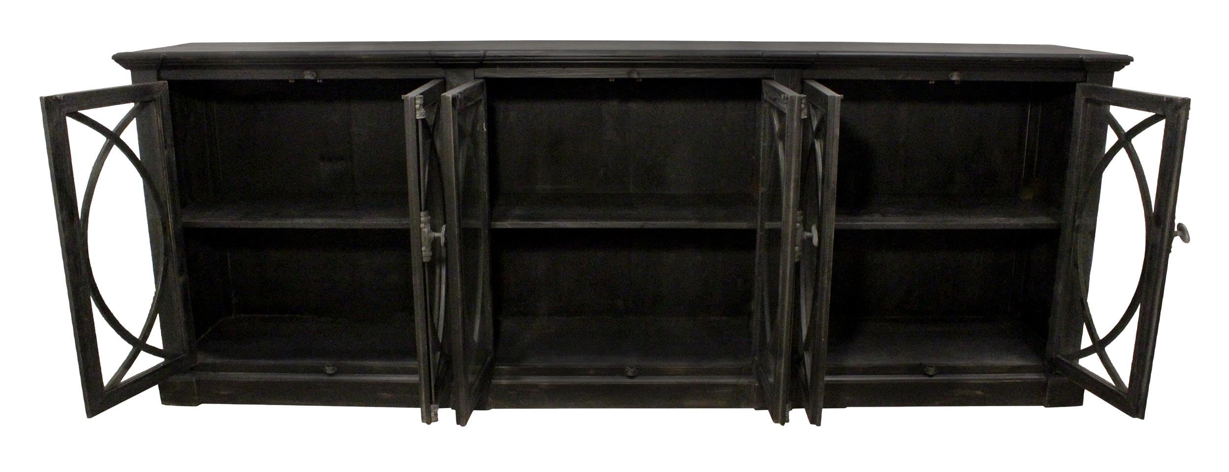 Moti Wheatstone 6-Door Sideboard in Antique Black Finish on Pine Solid Wood