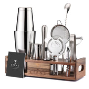 15-Piece Bartender Cocktail Kit with Wooden Stand