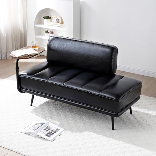 Faux Leather Loveseat with Swivel Tray