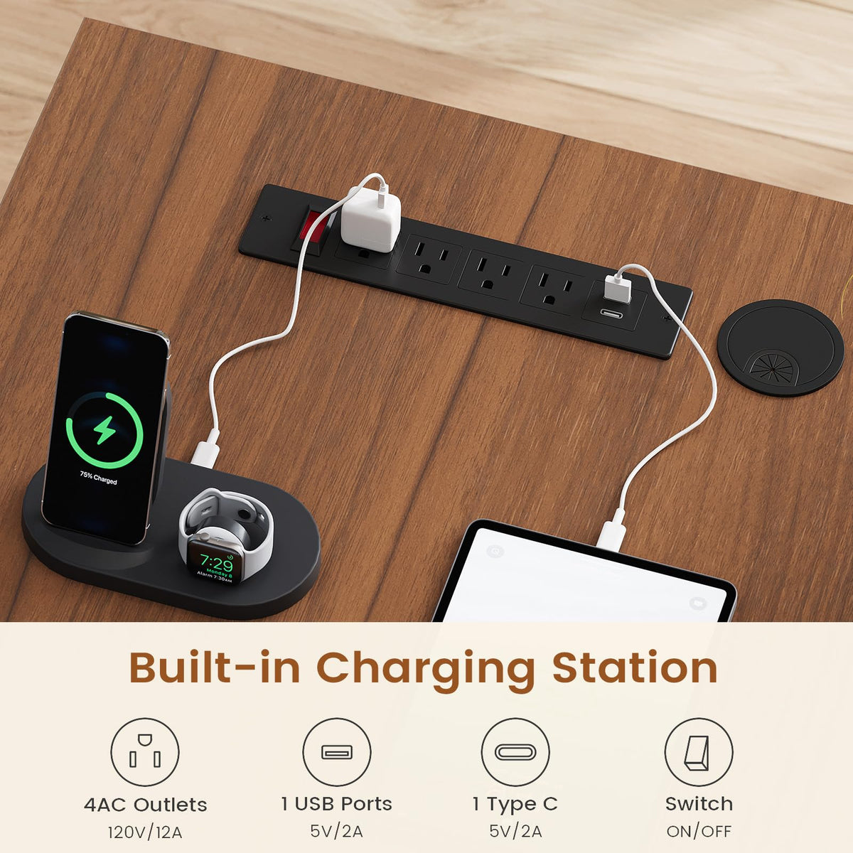 L-Shaped Executive Desk with Charging Station