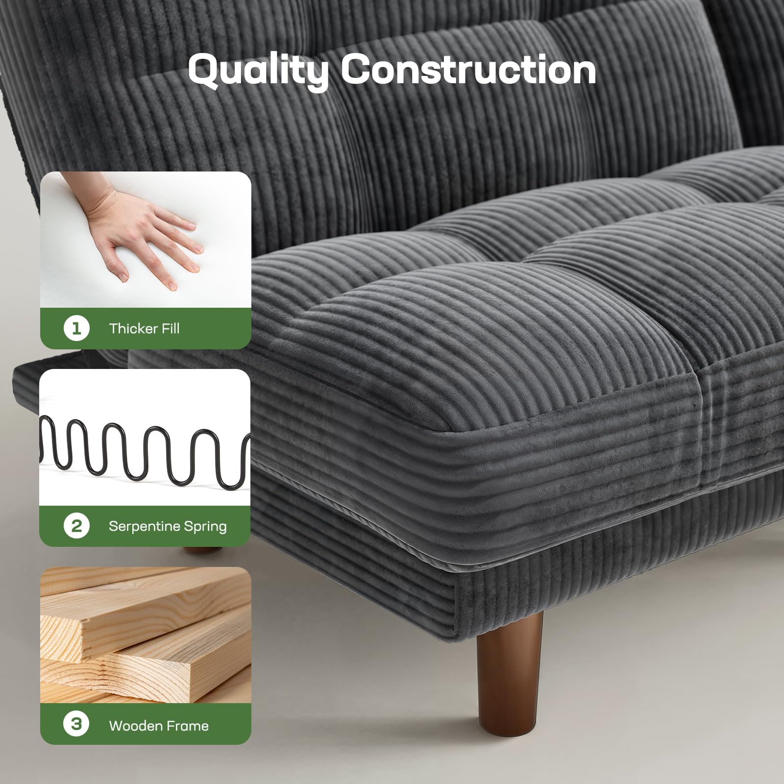 Convertible Futon Sofa Bed with Adjustable Backrest