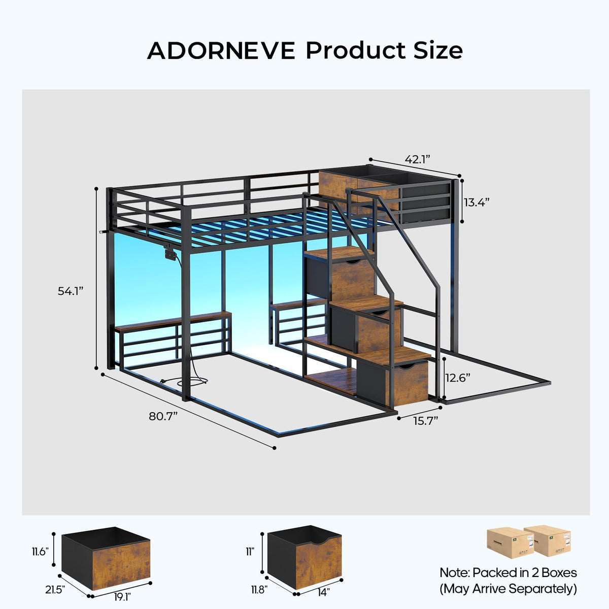 ADORNEVE Triple Bunk Bed Twin Over Twin with Storage Staircase, Black