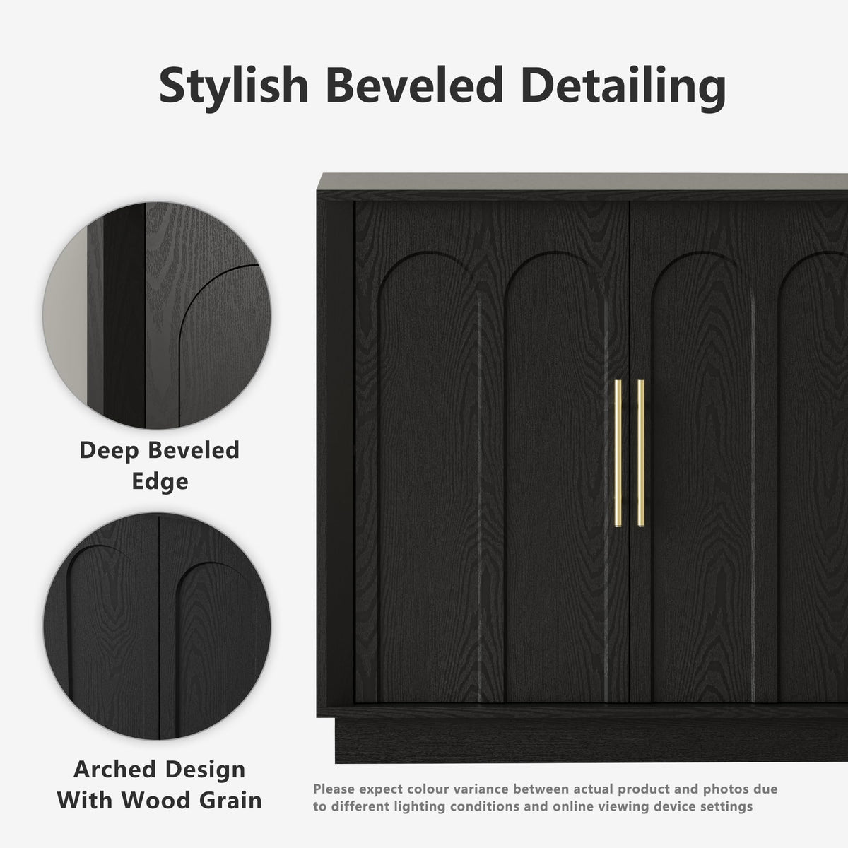 FORTUNETEC 67" Sideboard Buffet Cabinet with Storage, Arched Doors, Black