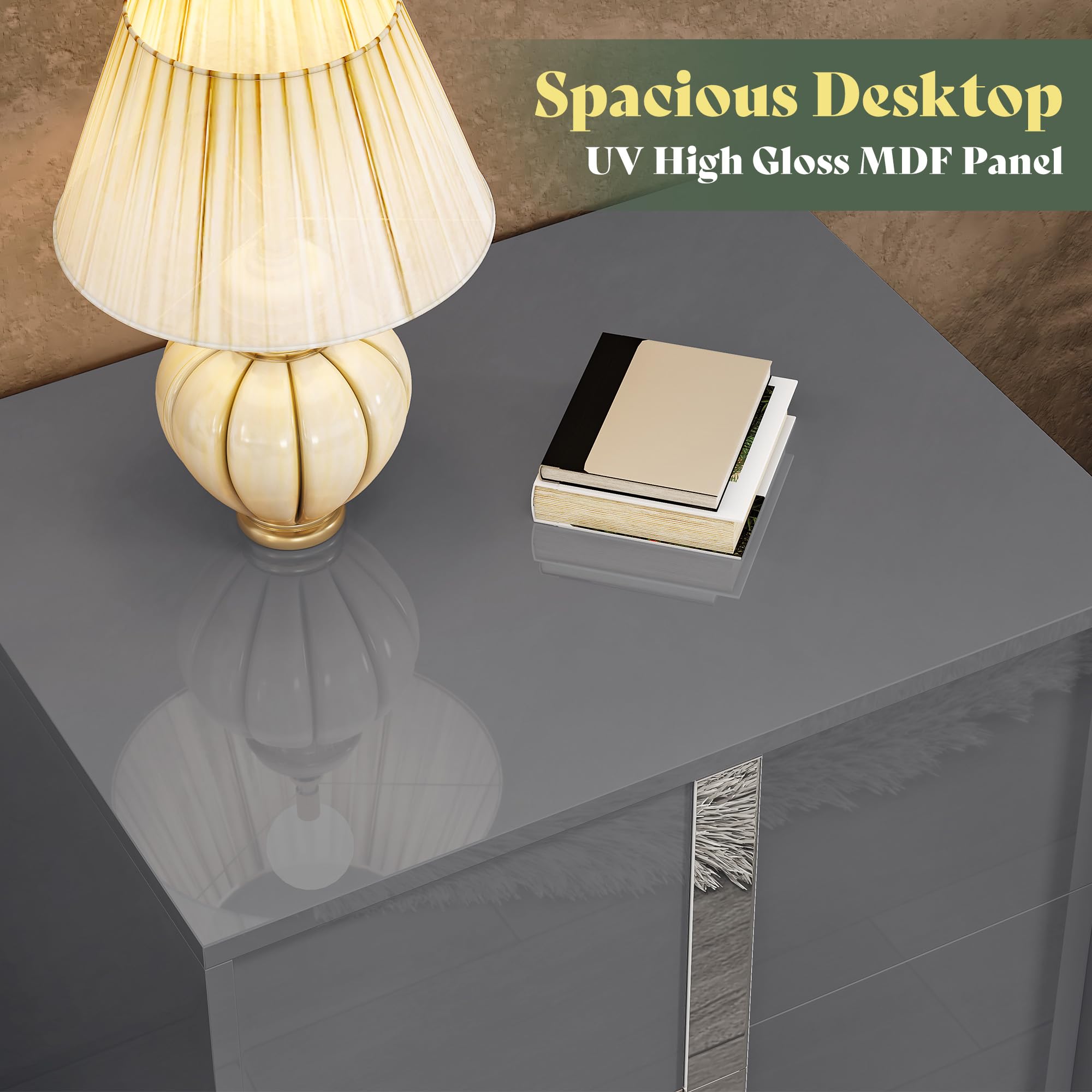High Gloss Nightstand with 2 Drawers
