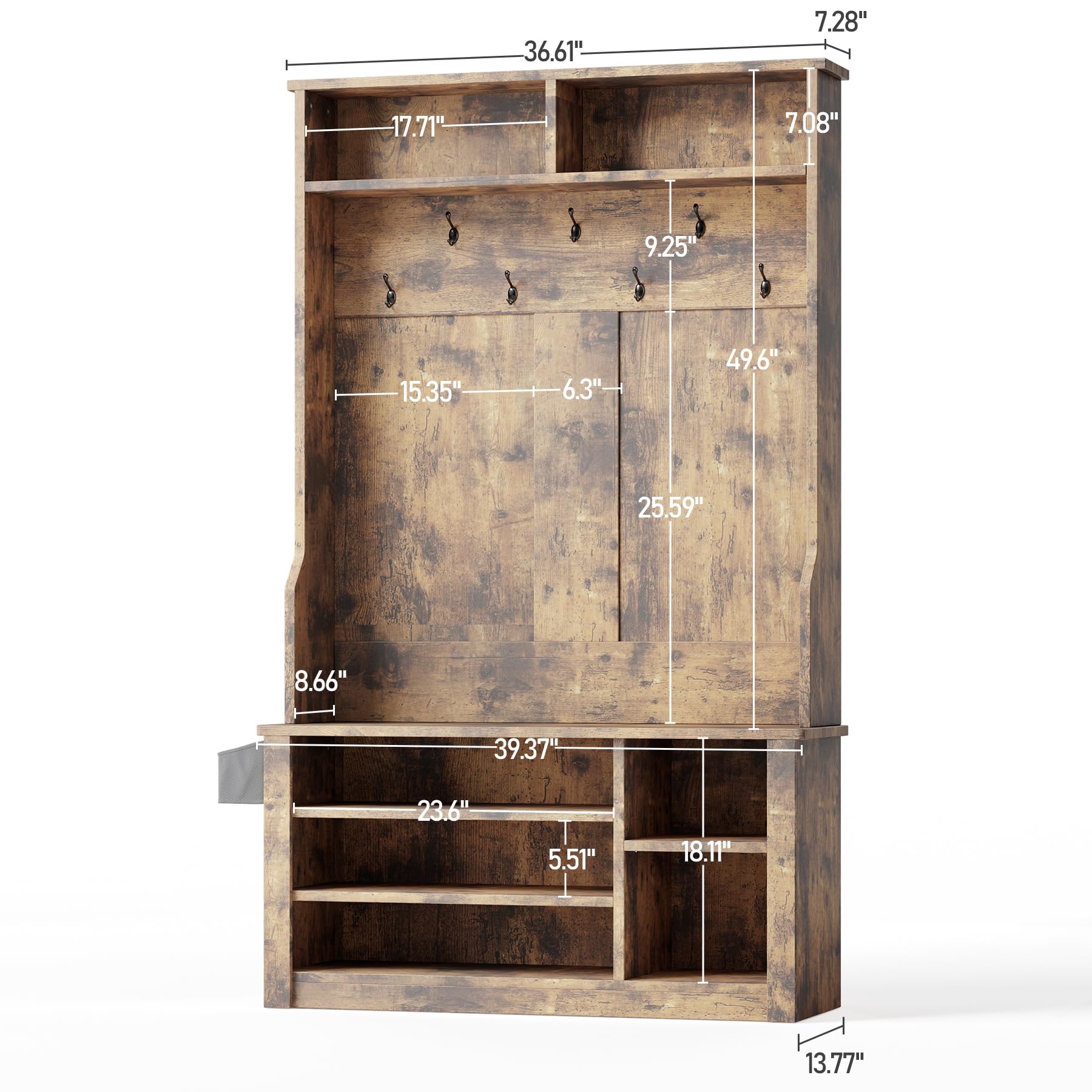 3-in-1 Entryway Hall Tree with Bench & Storage