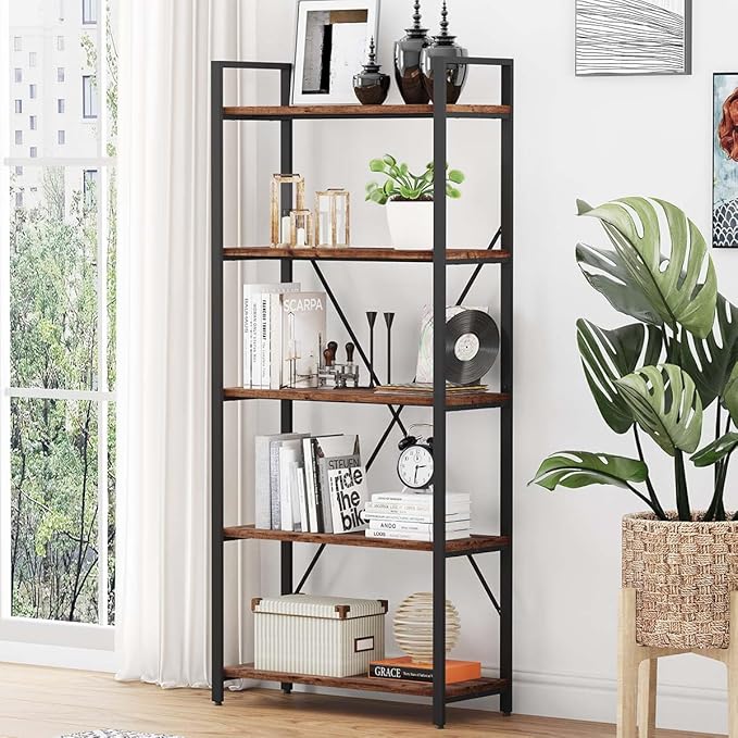 5-Tier Industrial Etagere Bookcase with Metal Frame